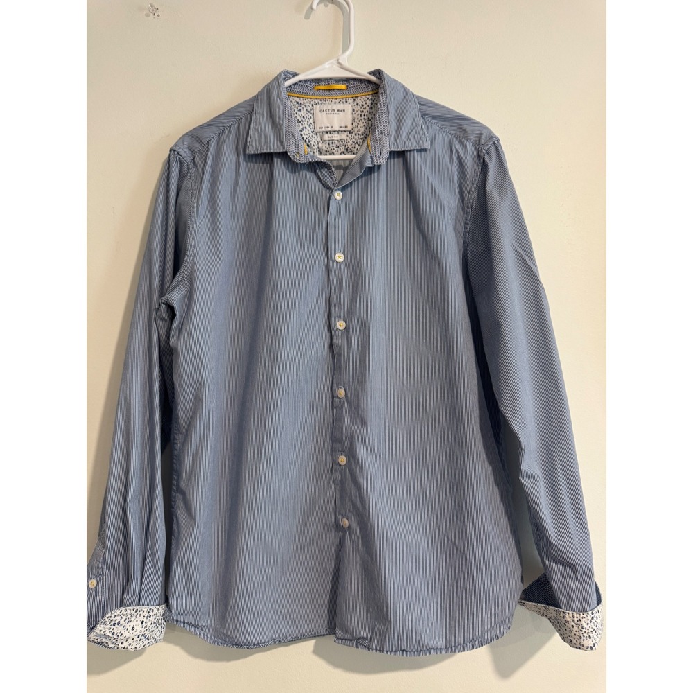 Cactus Man Ricky Singh Button Up Mens Medium Blue Pinstripe Contrast Cuff